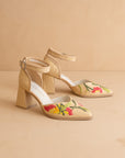 The Monet | Wheat Embroidered Raffia Block Heel