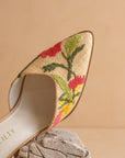 The Monet | Wheat Embroidered Raffia Block Heel