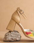 The Monet | Wheat Embroidered Raffia Block Heel