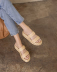 The Marley | Natural Basket Woven Double Strap Platform Slide