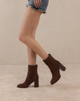 The Maxine | Coffee Minimal Suede Heel Bootie