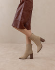 The Maxine | Khaki Minimal Suede Heel Bootie