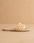 The Natasha | Natural Raffia Slide with Woven Basket Feature