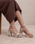 The Olympia | Beige Tulip Raffia Platform Heel