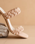 The Parisa | Apricot Braided Pearl Heeled Sandals