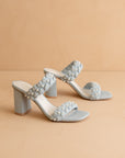 The Parisa | Denim Braided Pearl Heeled Sandals