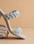 The Parisa | Denim Braided Pearl Heeled Sandals