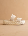 The Polly | Cream Ruffle Strap Raffia Platform Slide Sandal