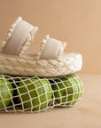 The Polly | Cream Ruffle Strap Raffia Platform Slide Sandal