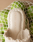 The Polly | Cream Ruffle Strap Raffia Platform Slide Sandal