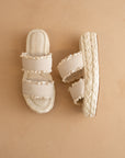 The Polly | Cream Ruffle Strap Raffia Platform Slide Sandal
