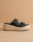 The Porto | Black Fun Flatform with Double Buckle Detail