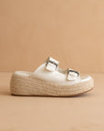 The Porto | White Fun Flatform with Double Buckle Detail