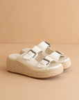 The Porto | White Fun Flatform with Double Buckle Detail