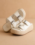 The Porto | White Fun Flatform with Double Buckle Detail
