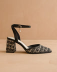 The Princess | Black Tweed Pointed Toe Heel with Ankle Strap