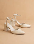 The Princess | White Pointed Toe Heel with Ankle Strap
