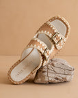 The Rae | Camel Embroidered Espadrille Wedges With Double Buckle Straps