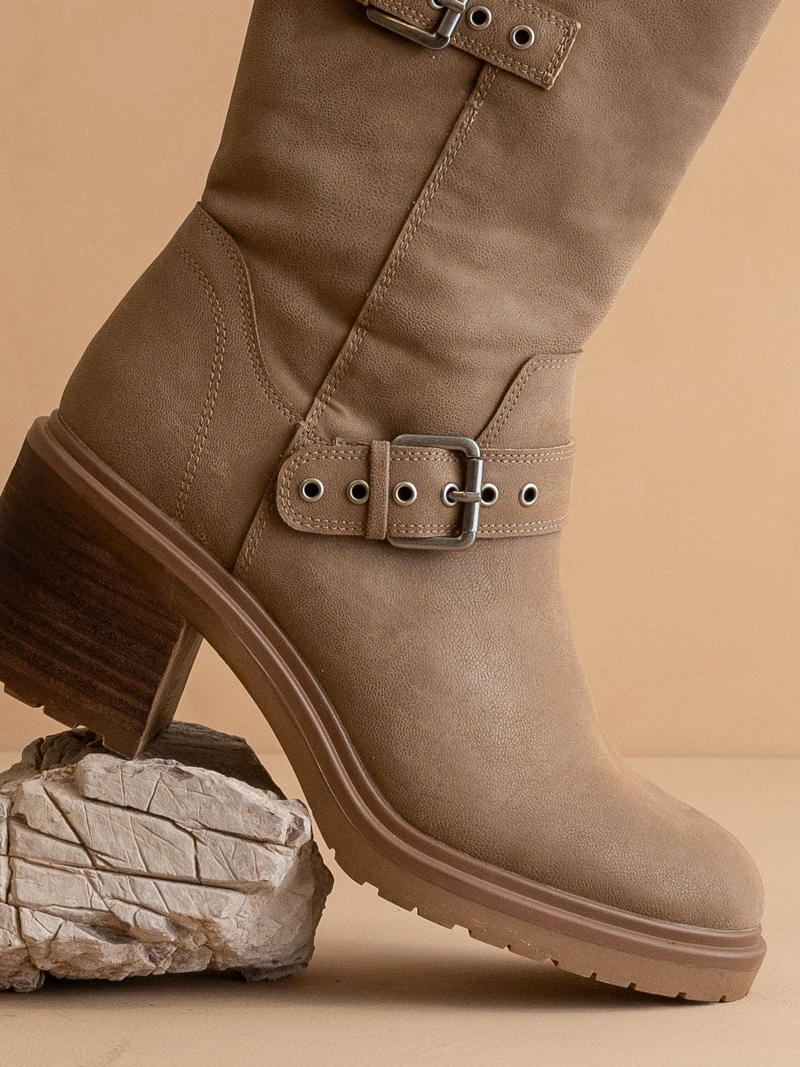 The Rider | Dark Taupe Mid-Calf Moto Boot