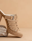 The Rome | Khaki Basket Weave Inspired Sandal on A Platform Heel