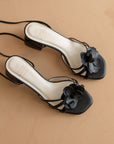 The Roseville | Black Strappy Lace-Up Rose Heel