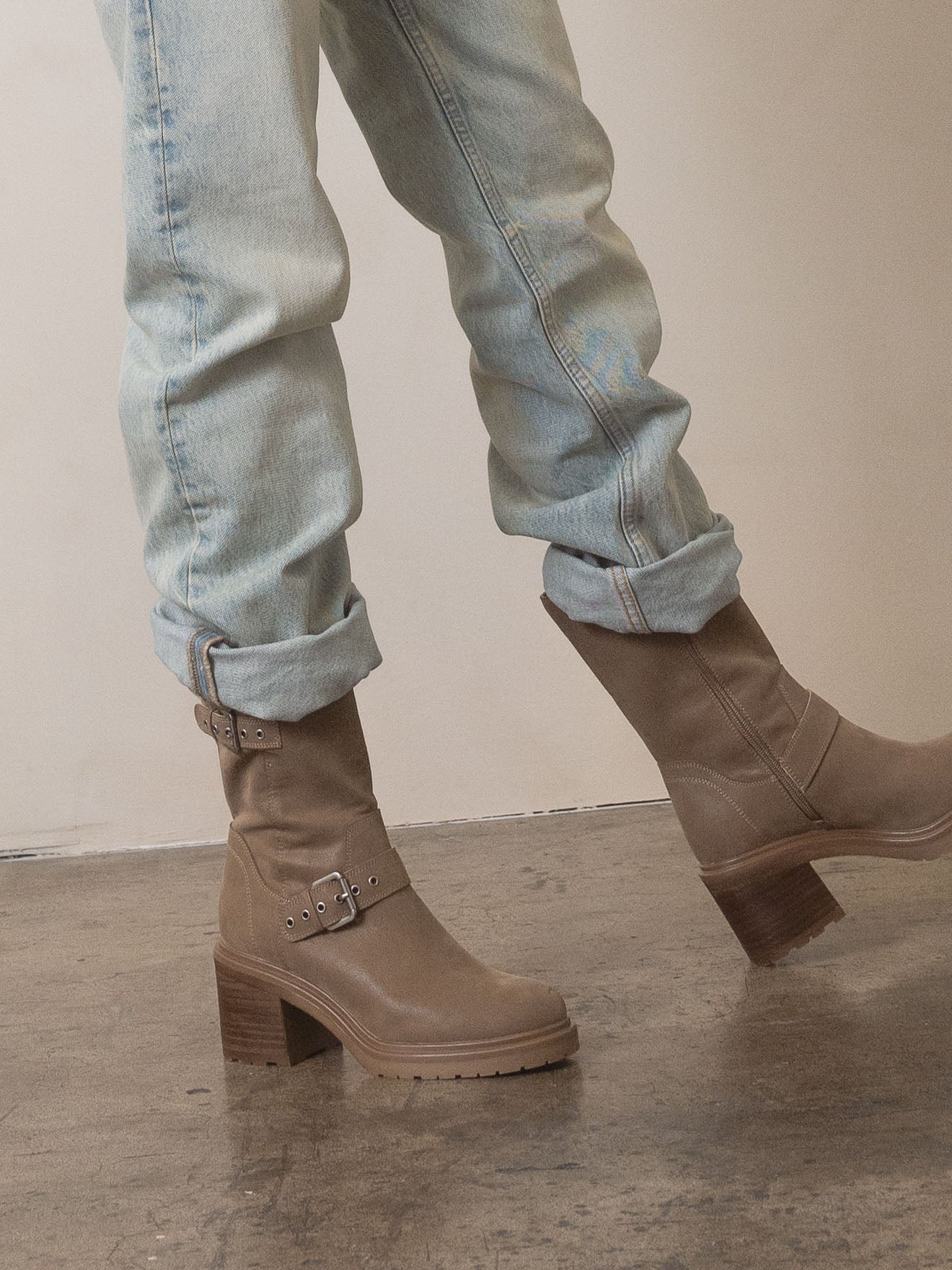 The Rider | Dark Taupe Mid-Calf Moto Boot