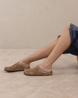 The Robin | Taupe Snake Studded Suede Mule