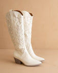 The Samara | White Embroidered Tall Boot