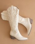 The Samara | White Embroidered Tall Boot