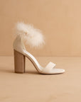 The Sasha | Beige Feathered ankle block heel