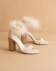 The Sasha | Beige Feathered ankle block heel