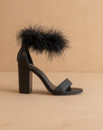 The Sasha | Black Feathered ankle block heel