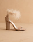 The Sasha | Nude Feathered ankle block heel