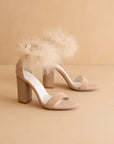 The Sasha | Nude Feathered ankle block heel
