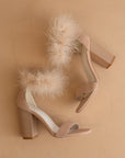 The Sasha | Nude Feathered ankle block heel