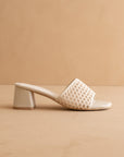 The Sharon | Ivory Textured Raffia Block Heel Slide Sandal
