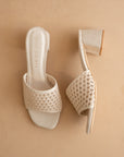 The Sharon | Ivory Textured Raffia Block Heel Slide Sandal