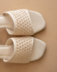 The Sharon | Ivory Textured Raffia Block Heel Slide Sandal