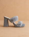 The Simone | Blue Fuzzy banded platform party heel