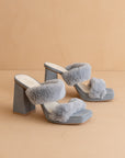 The Simone | Blue Fuzzy banded platform party heel