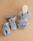The Simone | Blue Fuzzy banded platform party heel