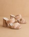 The Simone | Blush Fuzzy banded platform party heel