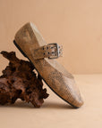 The Soho | Taupe Snake Ballet Flat with Studded Buckle Strap