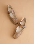 The Soho | Taupe Snake Ballet Flat with Studded Buckle Strap