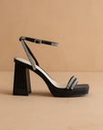 The Suva | Black Rhinestone and reptile print strappy heel