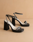 The Suva | Black Rhinestone and reptile print strappy heel
