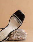 The Suva | Black Rhinestone and reptile print strappy heel