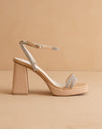 The Suva | Nude Rhinestone and reptile print strappy heel