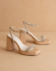 The Suva | Nude Rhinestone and reptile print strappy heel