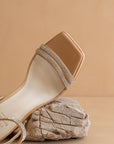 The Suva | Nude Rhinestone and reptile print strappy heel